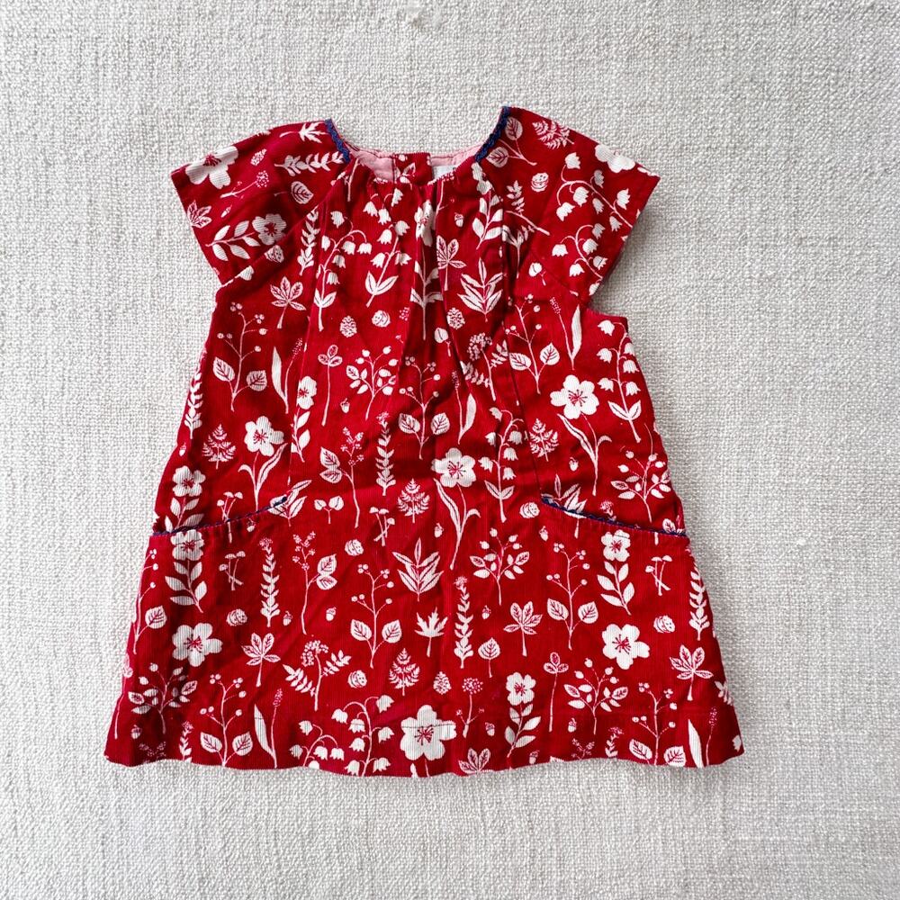 Baby Boden Red Floral Soft Corduroy Dress VGUC 3-6mo